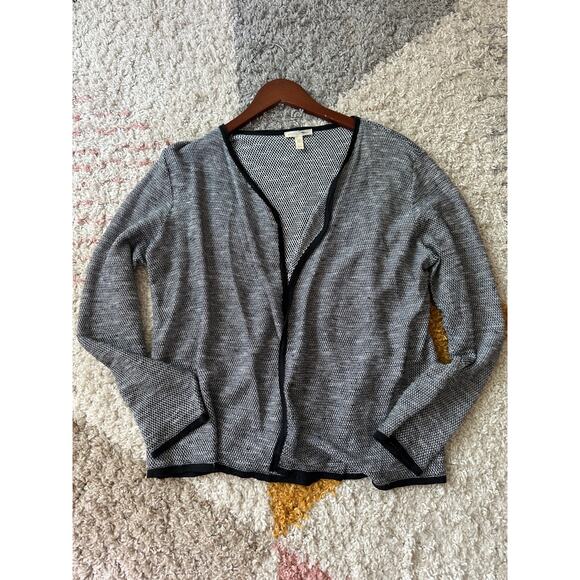 Eileen Fisher Cardigan Sweater Size Medium Black/White Organic Linen/Cotton - Picture 2 of 11